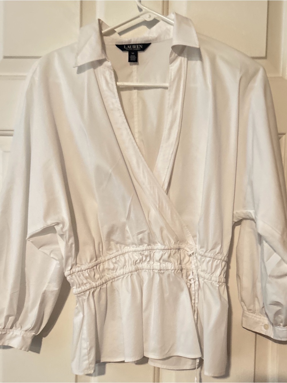 Ralph Lauren White Wrap-Style Peplum Blouse